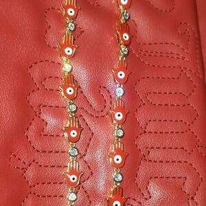 Red and Gold Evil Eye Necklace